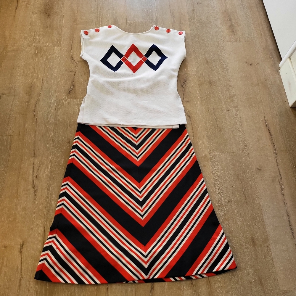 Vintage 70's Union Made Chevron Shirt & Matching Top Size Medium